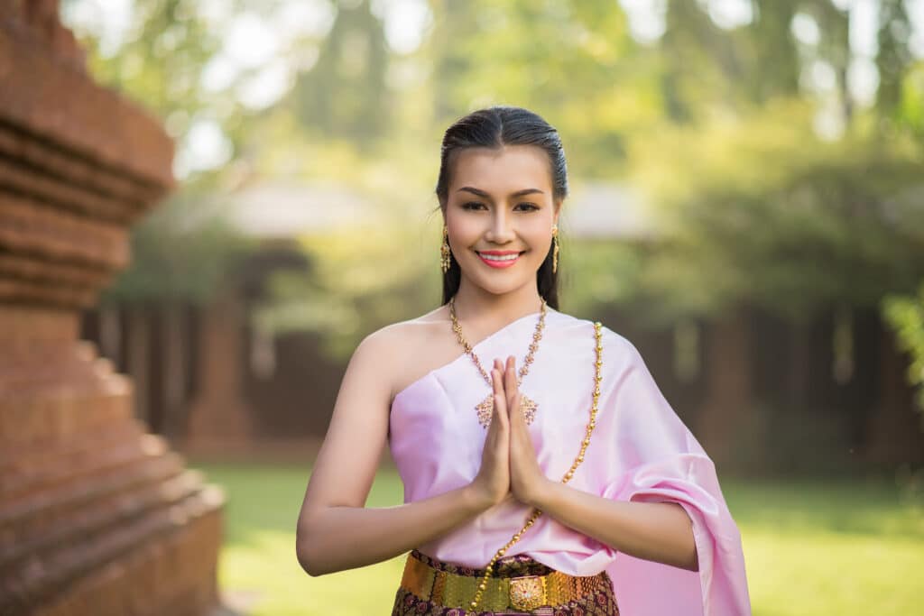 beautiful woman wearing typical thai dress